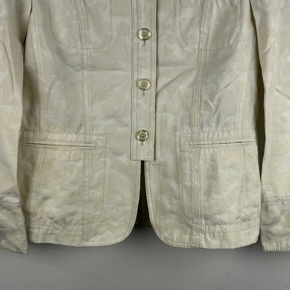 Delmod Blazer Jacket Size 8 Creamy White Long Sleeve Button Up Floral Pattern - Picture 4 of 8